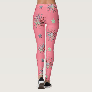 Pink suns and stars pattern leggings