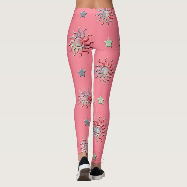 Pink suns and stars pattern leggings (Back)