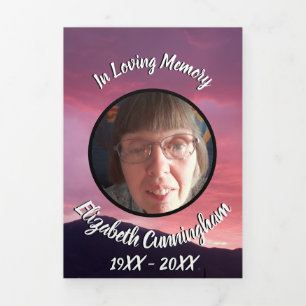 Pink Sunset Five Photo Memorial Tri-Fold Announcement