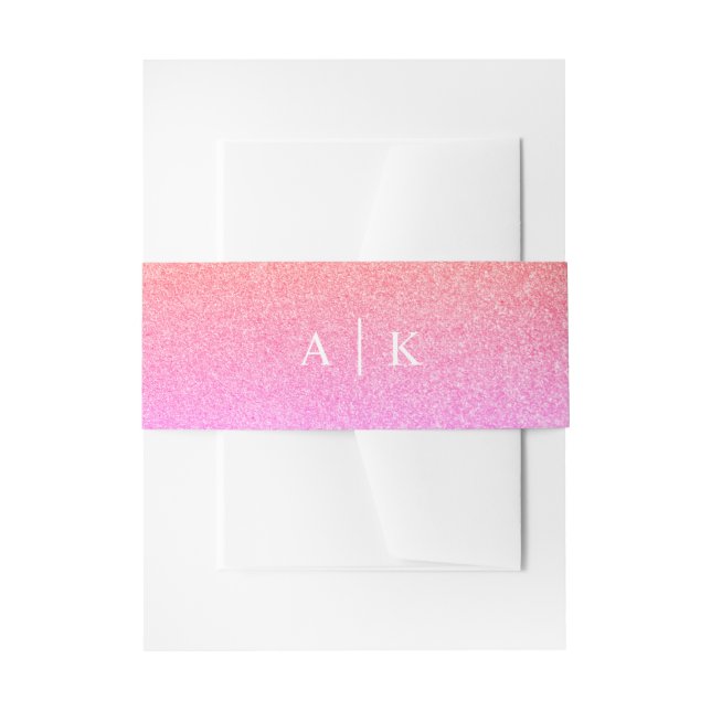 Pink sunset glitter effect invitation belly band (Front Example)