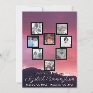 Pink Sunset   Heart Shape Photo Collage Memorial Invitation