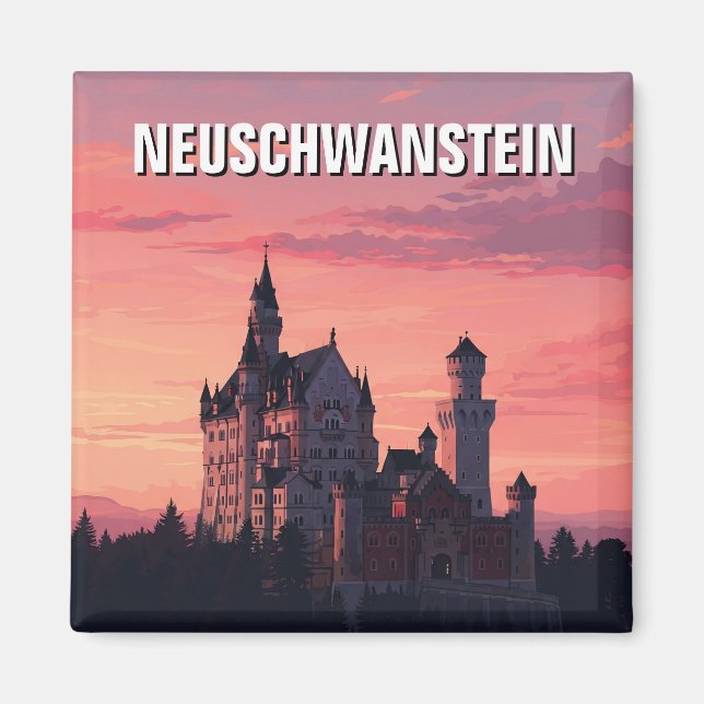 Pink Sunset Neuschwanstein Castle Germany Travel Magnet (Front)