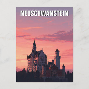 Pink Sunset Neuschwanstein Castle Germany Travel Postcard