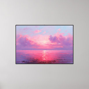Pink Sunset Ocean Reflection Painting – Abstract W Canvas Print