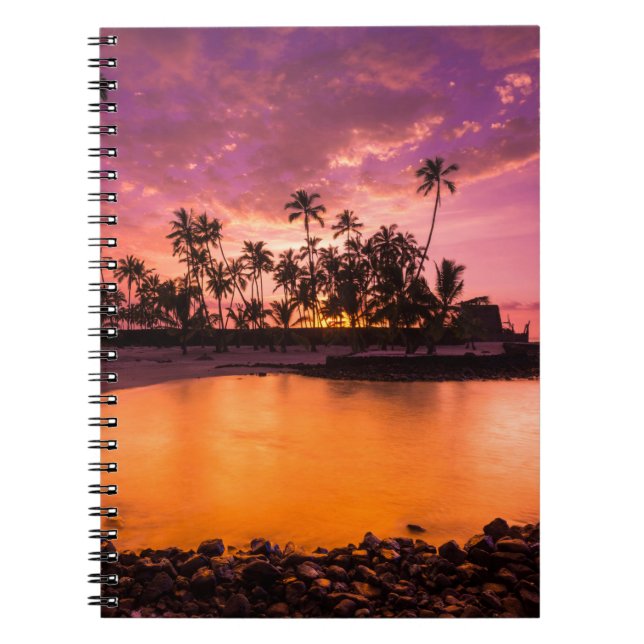 Pink Sunset Of Hawaii Beach Notebook (Front)