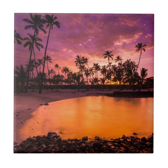 Pink Sunset Of Hawaii Beach Tile (Front)