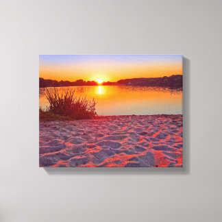 Pink Sunset on the Beach Wrapped Canvas