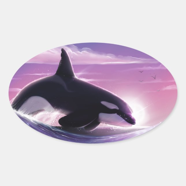 Pink Sunset Oval Sticker (Front)