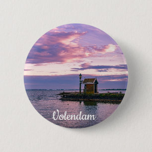 Pink sunset over lake 2 inch round button