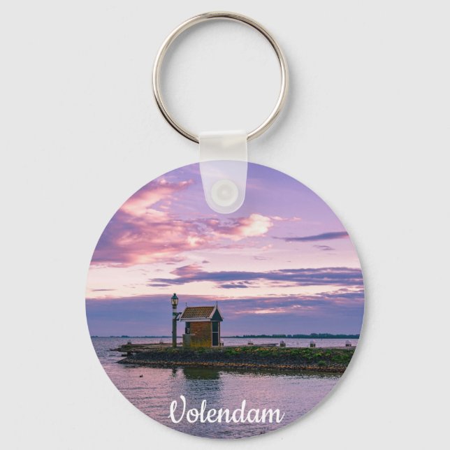 Pink sunset over lake keychain (Front)
