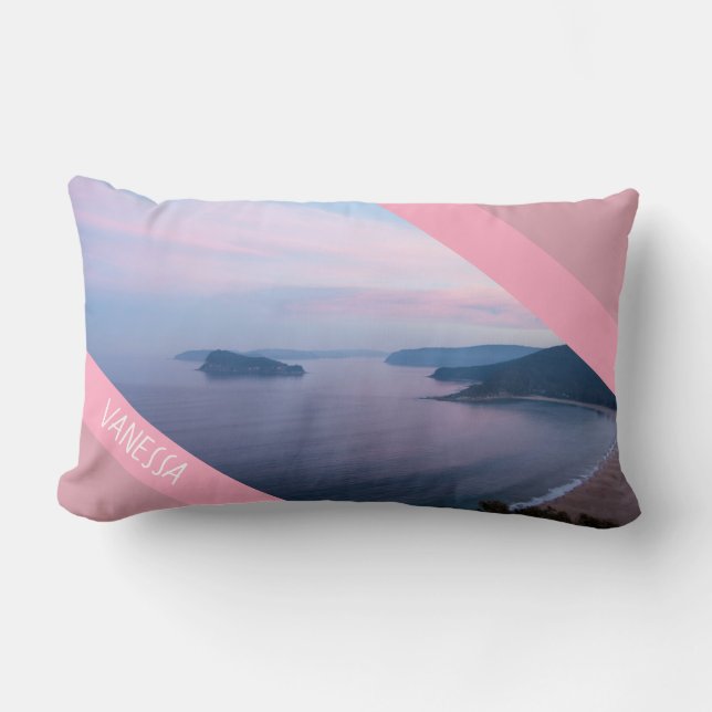 Pink Sunset Pearl Beach Landscape Australia Lumbar Pillow (Front)
