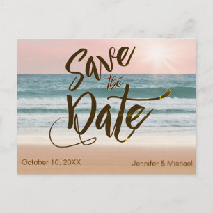 Pink Sunset Rustic Beach Summer Save the Date Announcement Postcard