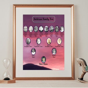 Pink Sunset Sky Over Mountain Oval Ancestor Photos Poster