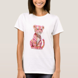 Pink Sunset Tiger Cub Artistic Illustration Women T-Shirt