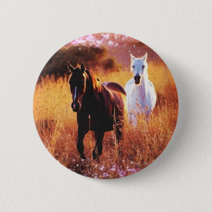 Pink Sunset Western country Galloping Horses 2 Inch Round Button