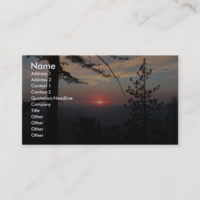 Pink Sunset With Pine Tree And Clouds At Yosemite, Business Card (Front)