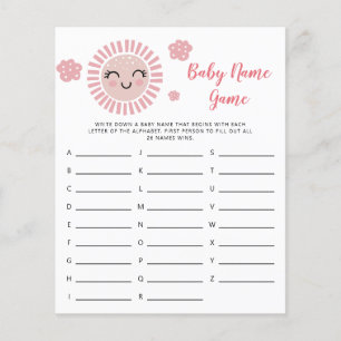 Pink Sunshine Baby Name Shower Game