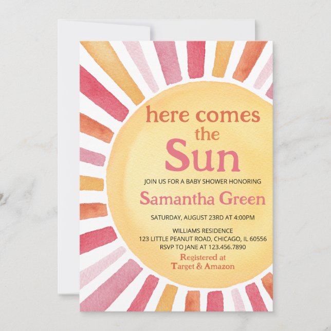 Pink Sunshine Baby Shower Invitation (Front)