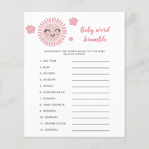 Pink Sunshine Baby Shower Word Scramble Game