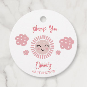 Pink Sunshine Girl Baby Shower Favour Tags