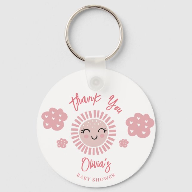 Pink Sunshine Girl Baby Shower  Keychain (Front)