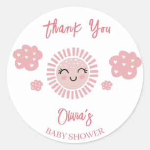 Pink Sunshine Girl Baby Shower Thank You Classic Round Sticker