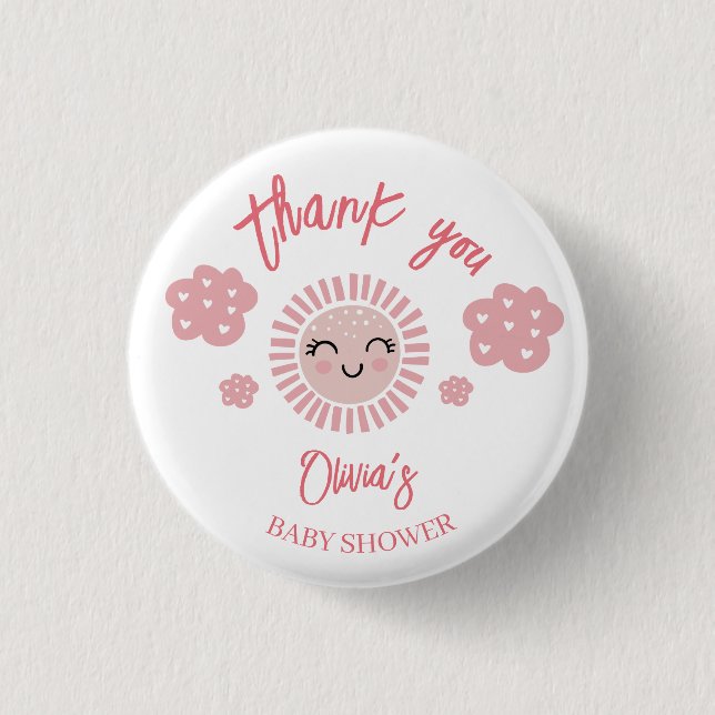 Pink Sunshine Girl Baby Shower Thank You Gift  1 Inch Round Button (Front)