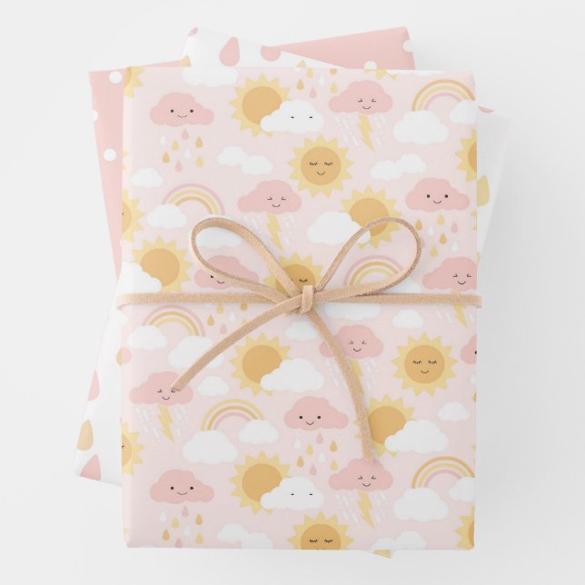 Pink Sunshine Party Wrap Wrapping Paper Sheet (In situ)