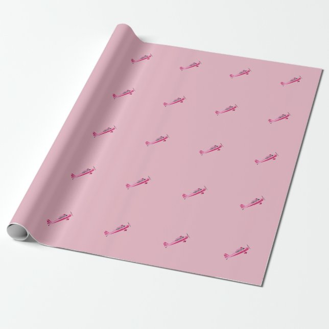 Pink Super Decathlon Airplane Wrapping Paper (Unrolled)