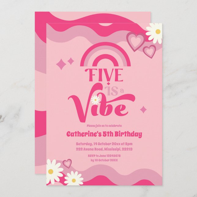 Pink Super Five est Vibe Anniversaire Invitation (Devant / Derrière)