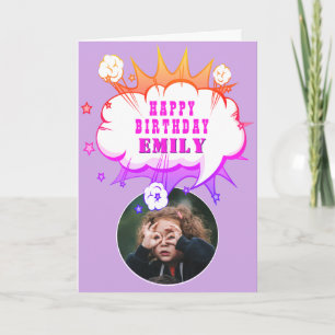 Pink Superhero Cartoon Bubble Photo Carte Annivers