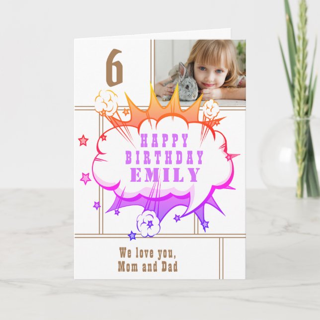 Pink Superhero Comic Speech Bubble Girl Birthday C Card (Front)