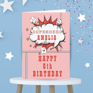 Pink Superhero Comic Speech Bubble Girl Birthday Card