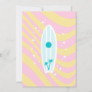 Pink Surfboard, Beach Art, Tropical Vibes, Preppy Thank You Card