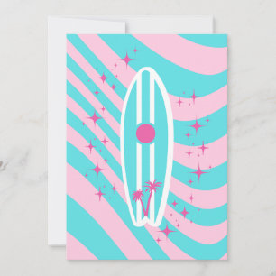 Pink Surfboard, Beach Art, Tropical Vibes, Preppy Thank You Card