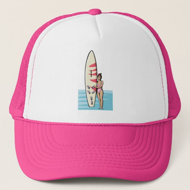 Pink Surfer Girl Trucker Hat (Front)