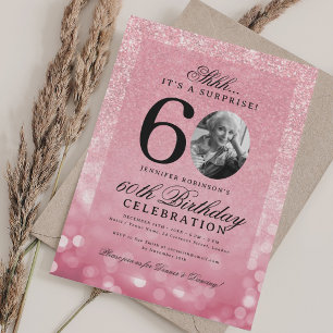 Pink SURPRISE Photo Glam 60th Birthday Party  Invitation