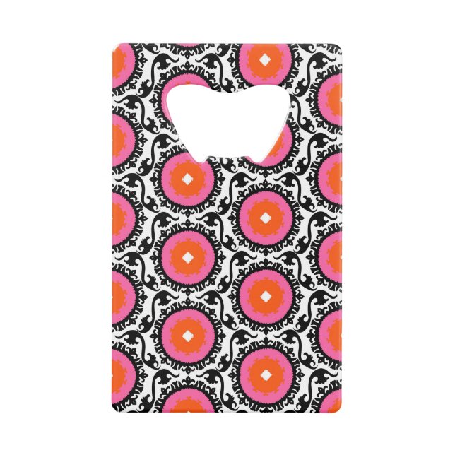 Pink Suzani Pattern Credit Card Bottle Opener (Front)