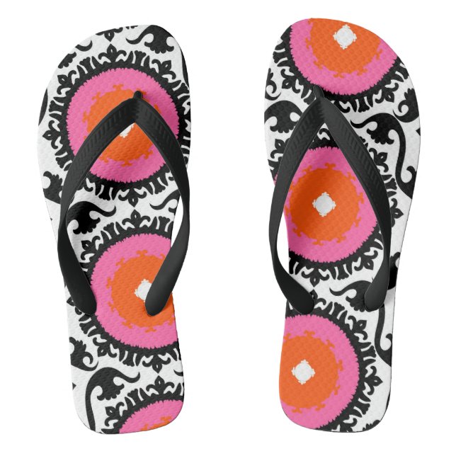 Pink Suzani Pattern Flip Flops (Footbed)