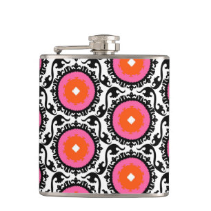 Pink Suzani Pattern Hip Flask