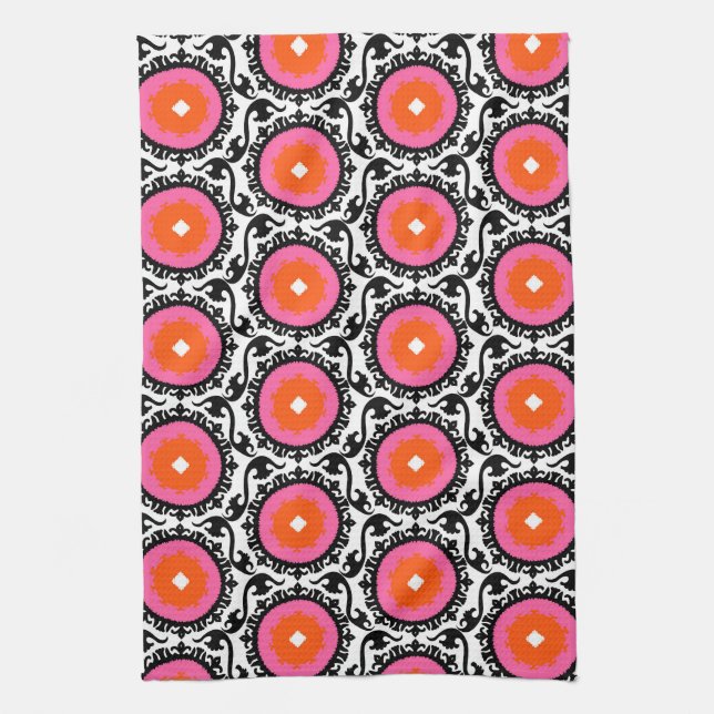 Pink Suzani Pattern Kitchen Towel (Vertical)