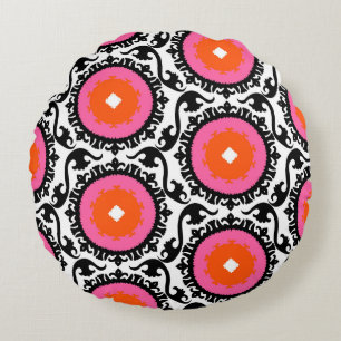 Pink Suzani Pattern Round Pillow