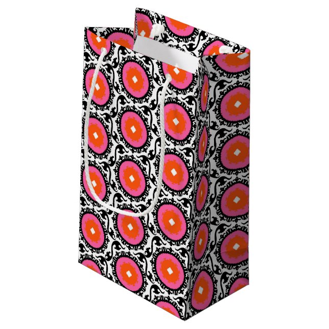 Pink Suzani Pattern Small Gift Bag (Back Angled)