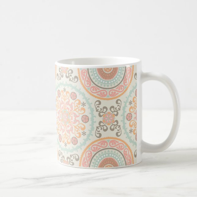 Pink Suzani Uzbek Kazakh Motifs Pattern Coffee Mug (Right)
