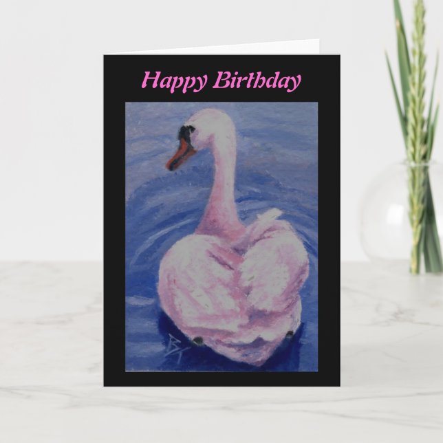 Pink Swan aceo Birthday Card (Front)