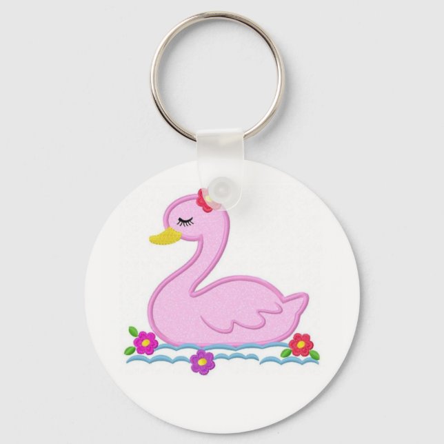 Pink Swan with flowers Keychain (Front)