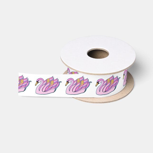 Pink Swans Art - Satin Ribbon (Spool)