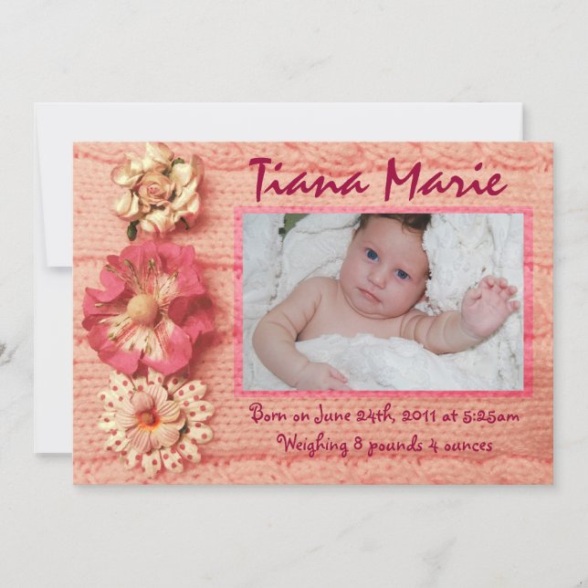 Pink Sweater Baby Announcement GreetiIng Card (Front)