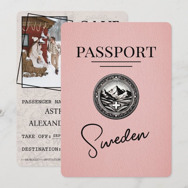 Pink Sweden Passport Save The Date (Front/Back)