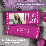 Pink Sweet 16 Birthday Candy Bar Wrapper<br><div class="desc">Personalize your own bold pink sweet 16 birthday chocolate candy bar label or pastry package with a customized paper label. Pink and white label is attractive with your own wording. Add your own quote on the back for a finishing touch. Use this budget personalized wrapper label for other party favour...</div>